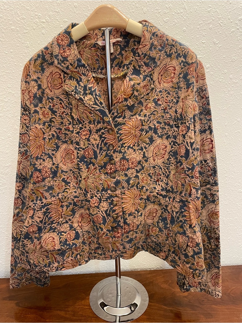 Polo Jeans Company Floral Button-Up Shirt in Navy and Dusty Rose
